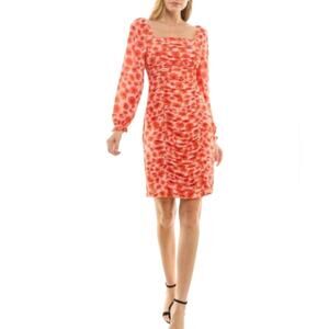 Nicole Miller Ivy Chiffon Ruched Square Neck Dress Camellia Rose – Sz 10